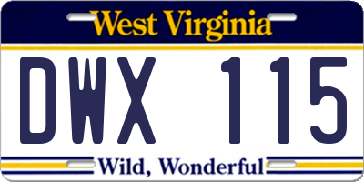 WV license plate DWX115