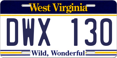 WV license plate DWX130