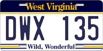 WV license plate DWX135