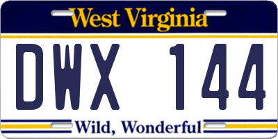 WV license plate DWX144
