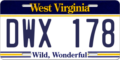 WV license plate DWX178