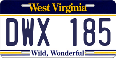WV license plate DWX185