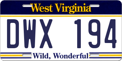WV license plate DWX194