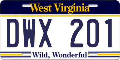 WV license plate DWX201