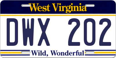 WV license plate DWX202