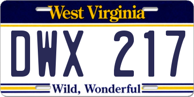 WV license plate DWX217