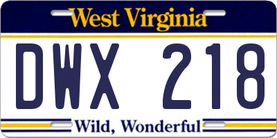 WV license plate DWX218
