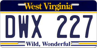WV license plate DWX227