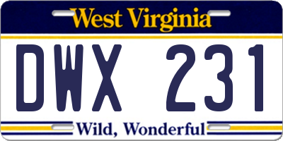WV license plate DWX231