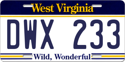 WV license plate DWX233