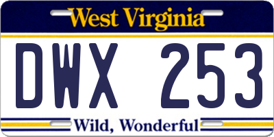 WV license plate DWX253