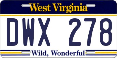 WV license plate DWX278