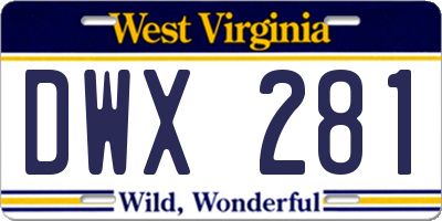 WV license plate DWX281