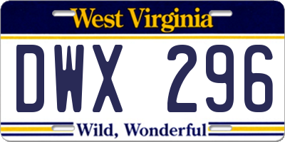 WV license plate DWX296