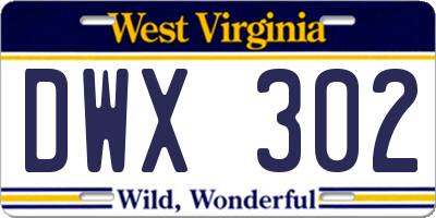 WV license plate DWX302