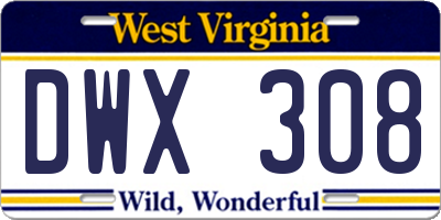 WV license plate DWX308