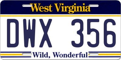WV license plate DWX356