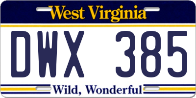 WV license plate DWX385