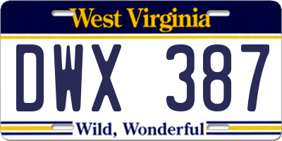 WV license plate DWX387