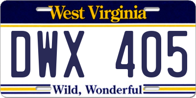 WV license plate DWX405