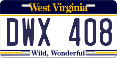 WV license plate DWX408