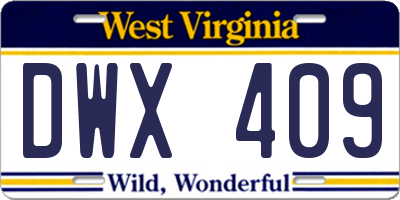 WV license plate DWX409