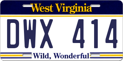 WV license plate DWX414