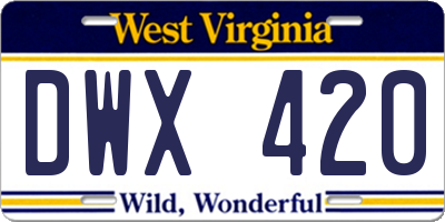 WV license plate DWX420