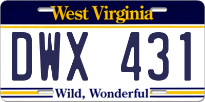 WV license plate DWX431