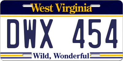 WV license plate DWX454