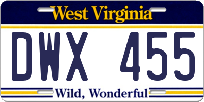 WV license plate DWX455