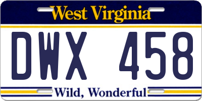 WV license plate DWX458