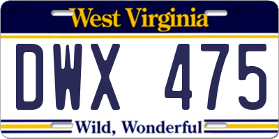 WV license plate DWX475