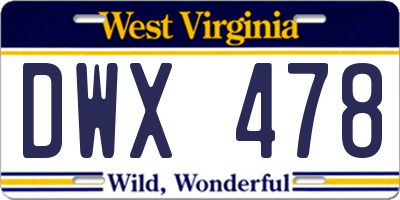 WV license plate DWX478