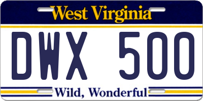 WV license plate DWX500