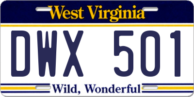 WV license plate DWX501