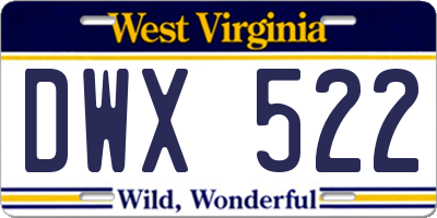 WV license plate DWX522