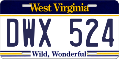 WV license plate DWX524