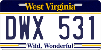 WV license plate DWX531