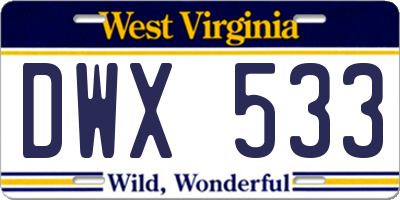 WV license plate DWX533