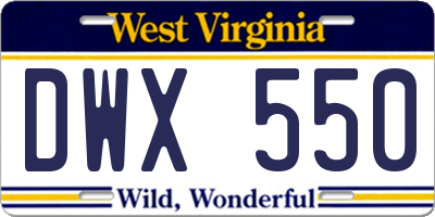 WV license plate DWX550