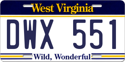WV license plate DWX551