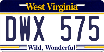 WV license plate DWX575