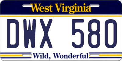 WV license plate DWX580