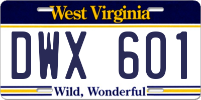 WV license plate DWX601