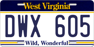 WV license plate DWX605