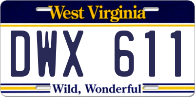 WV license plate DWX611