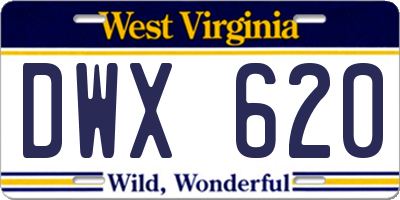 WV license plate DWX620