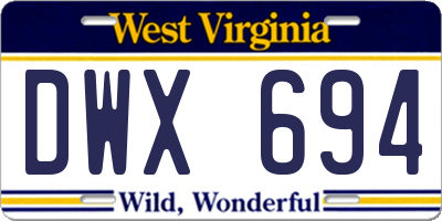 WV license plate DWX694