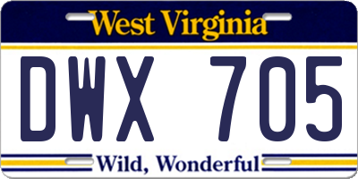 WV license plate DWX705